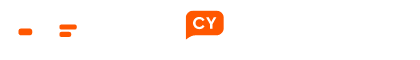 White i-Con logo with orange colouring and grey background